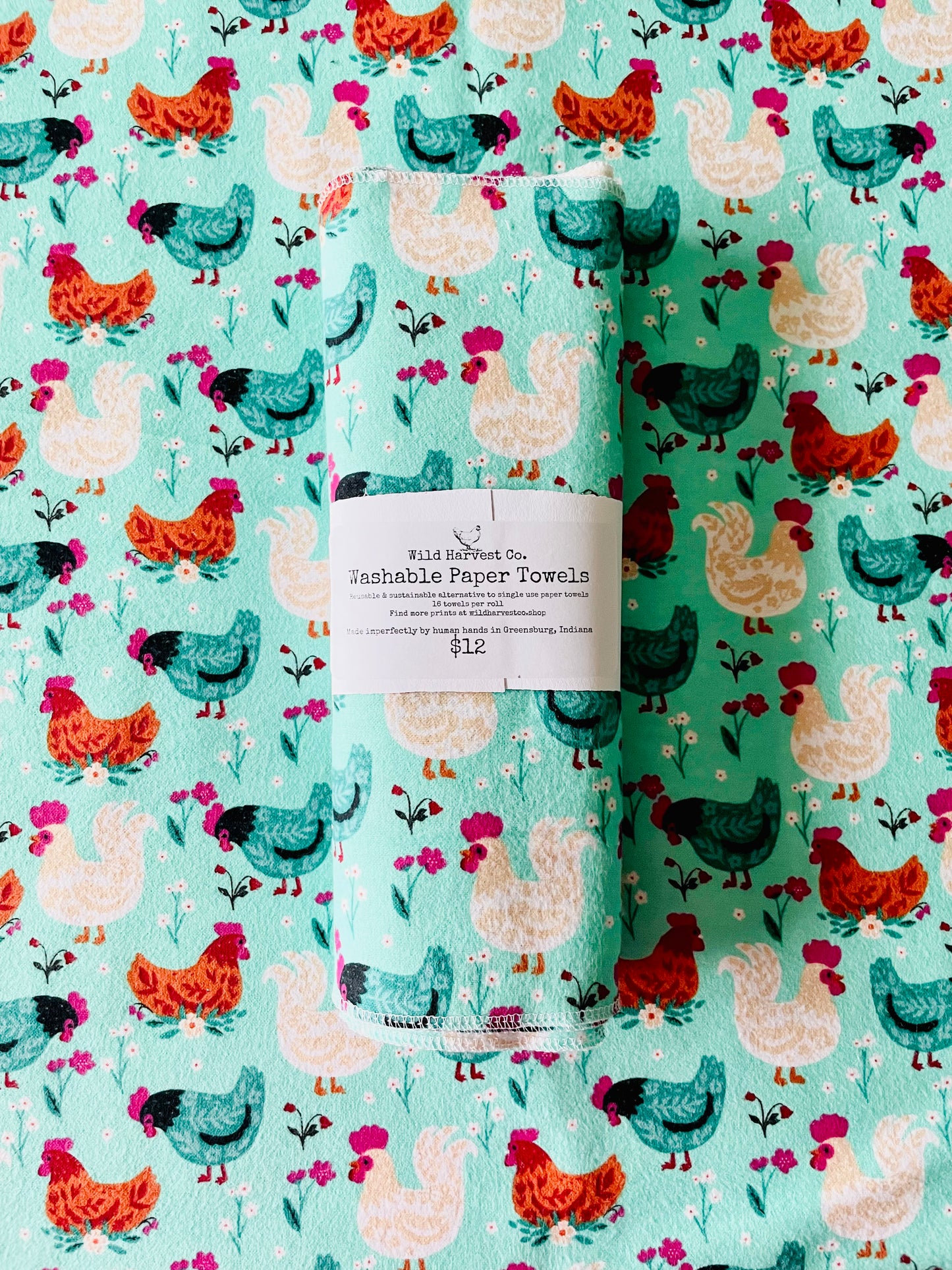 Chickens & Flowers Washable Paper Towels