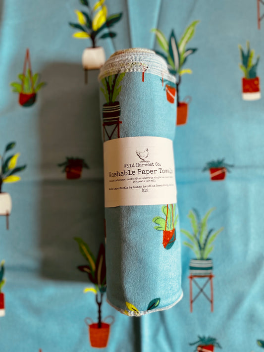 Blue Potted Plants Washable Paper Towels