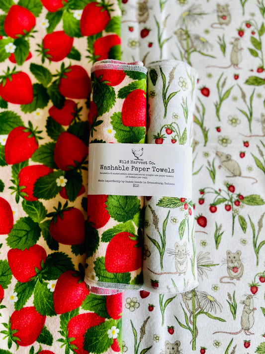 Mixed Mouse & Strawberries Washable Paper Towels