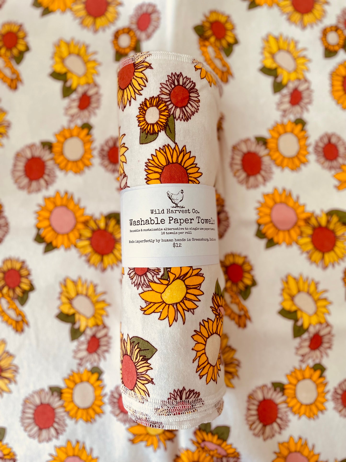 White Sunflowers Washable Paper Towels