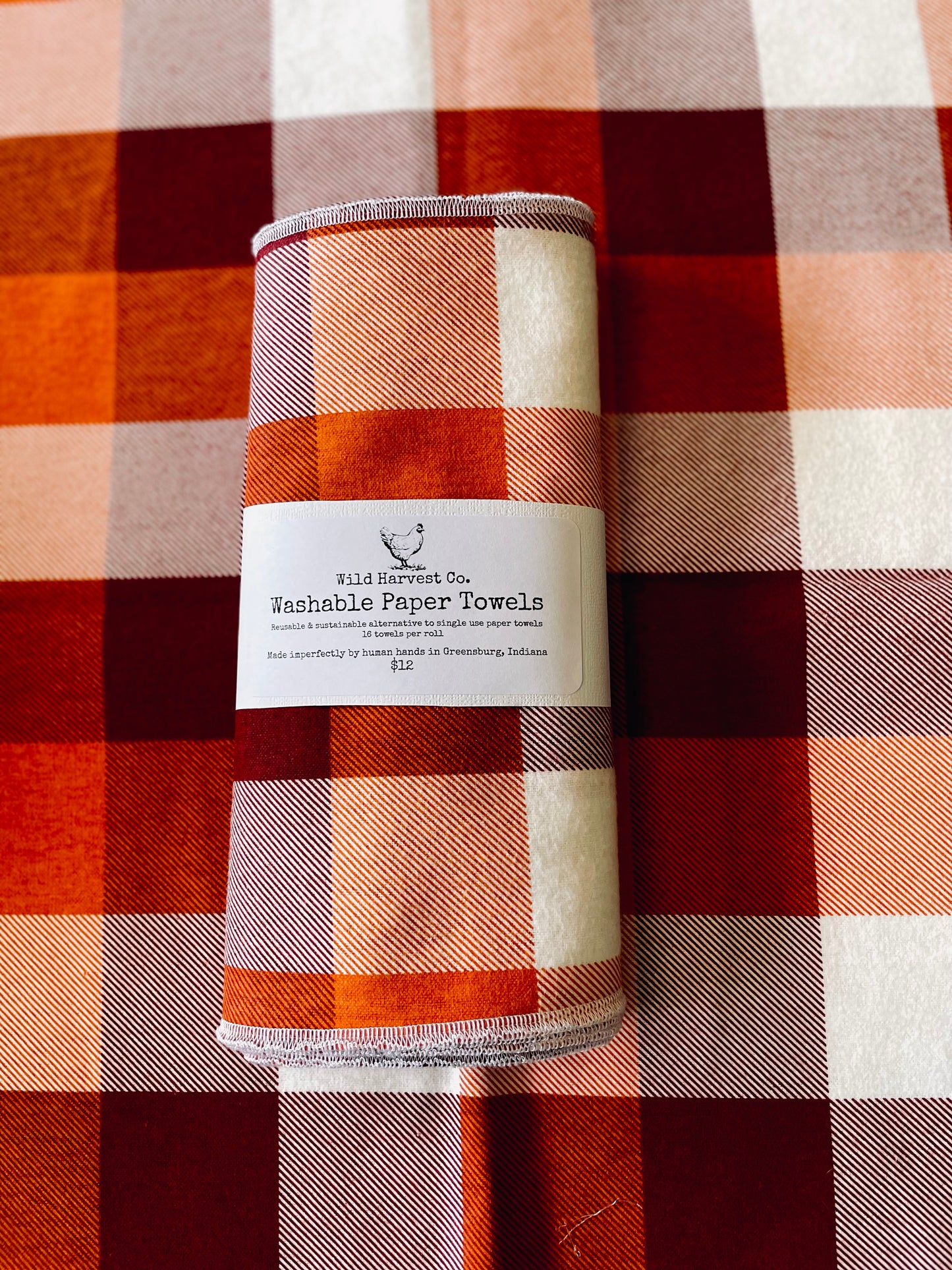 Orange Plaid Washable Paper Towels