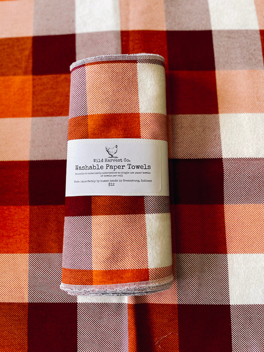 Orange Plaid Washable Paper Towels