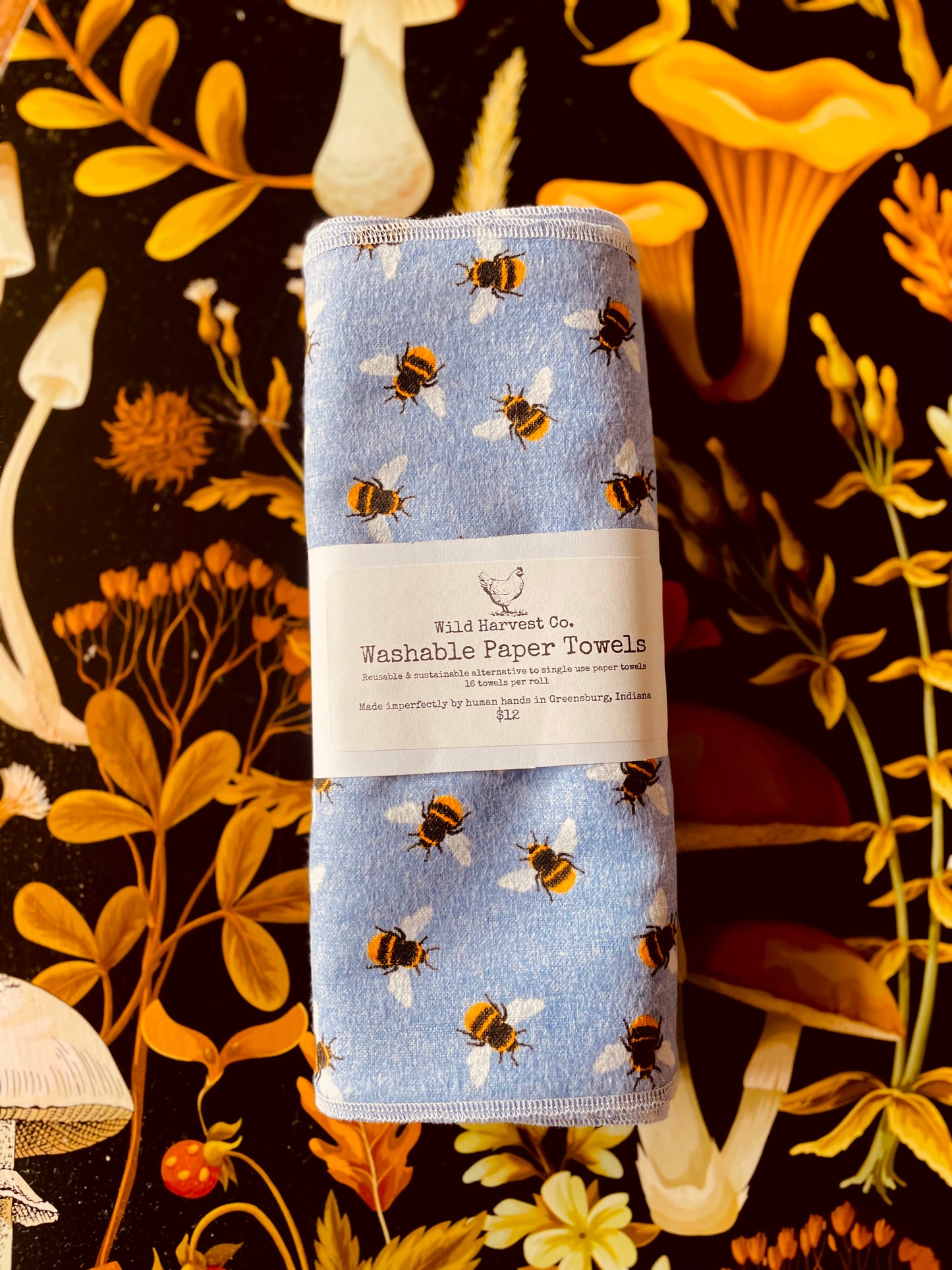 Dark Blue Bees Washable Paper Towels