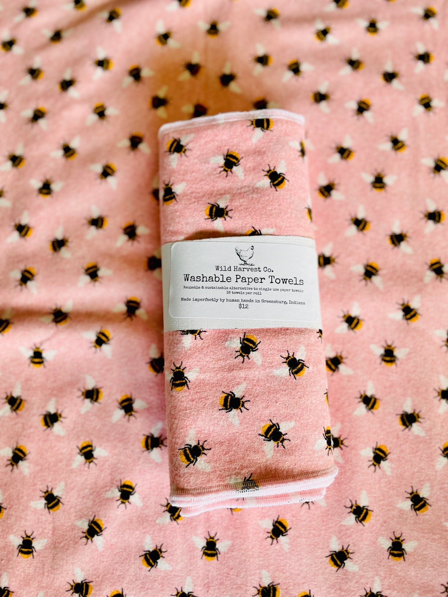 Pink Bees Washable Paper Towels