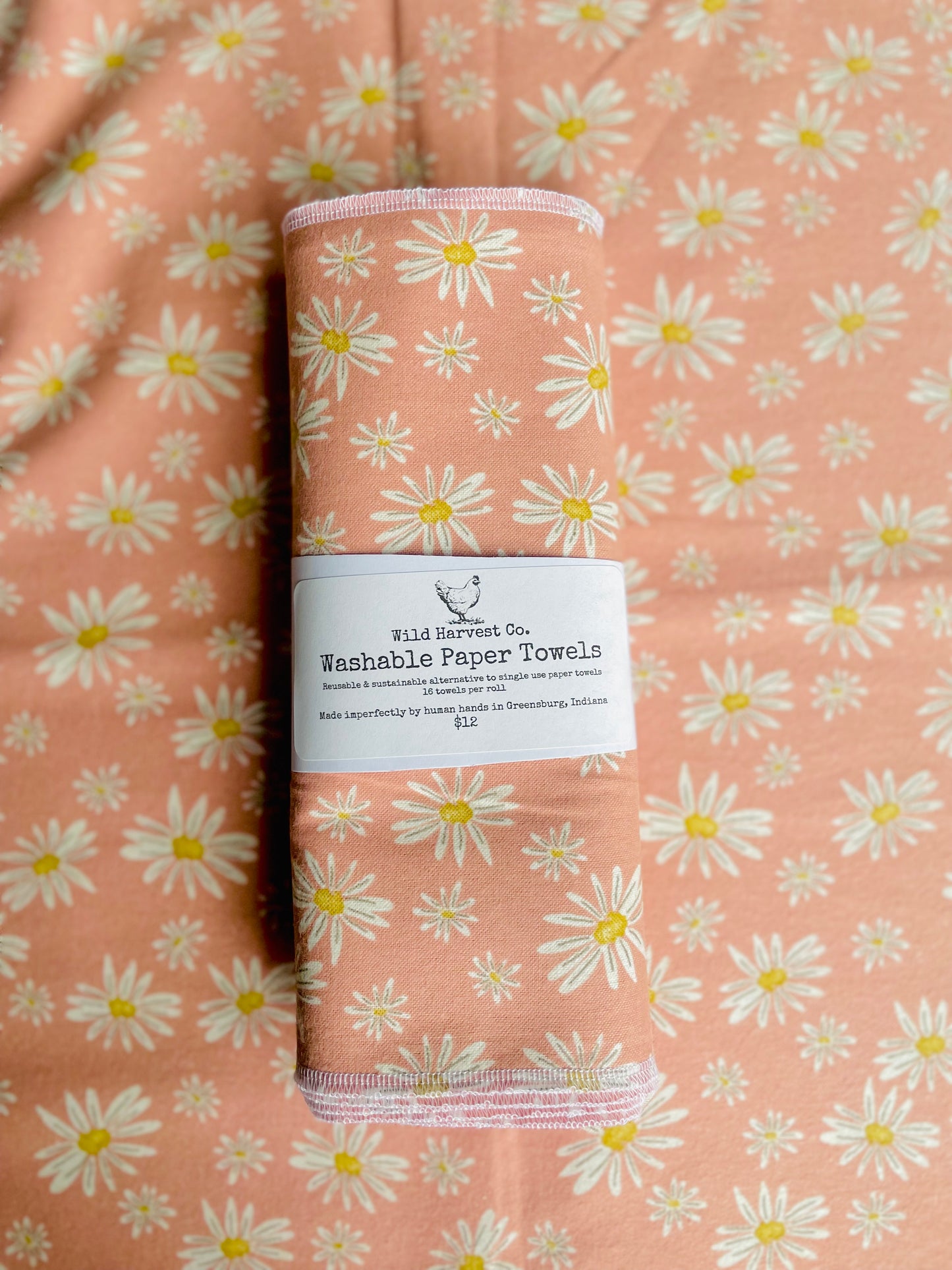 Pink Floral Daisies Washable Paper Towels