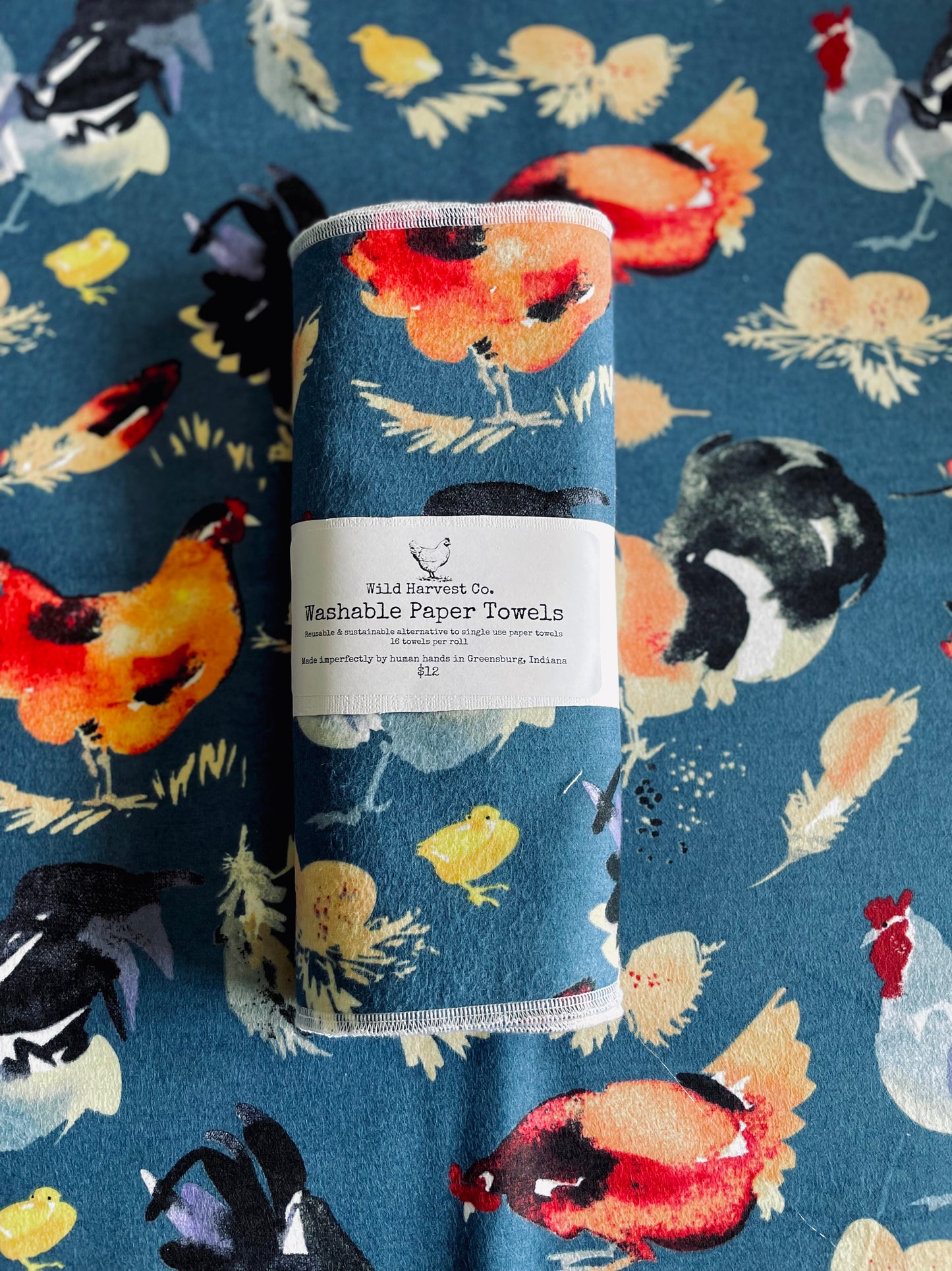 Blue Chickens Washable Paper Towels