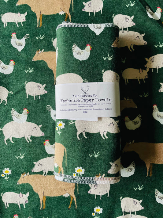 Farm Animals Washable Paper Towels