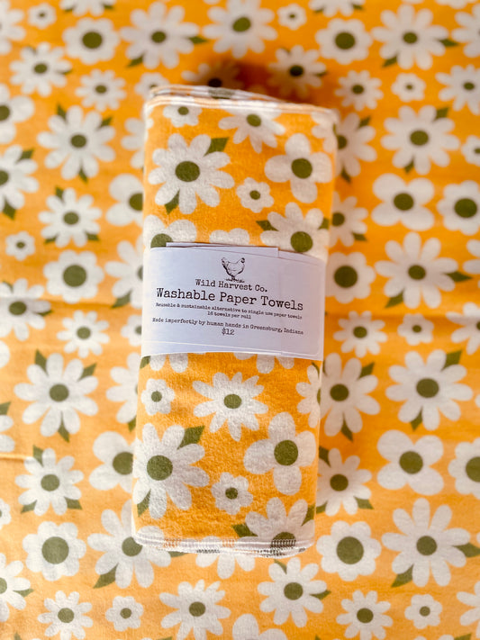 Yellow Flowers Washable Paper Towels