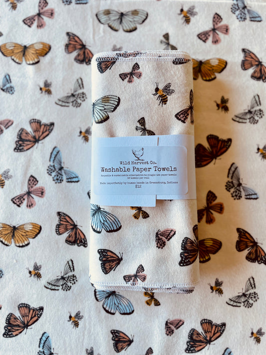 Cream Butterflies Washable Paper Towels