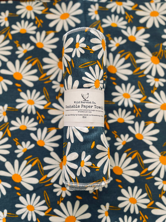 Blue Daisies Washable Paper Towels