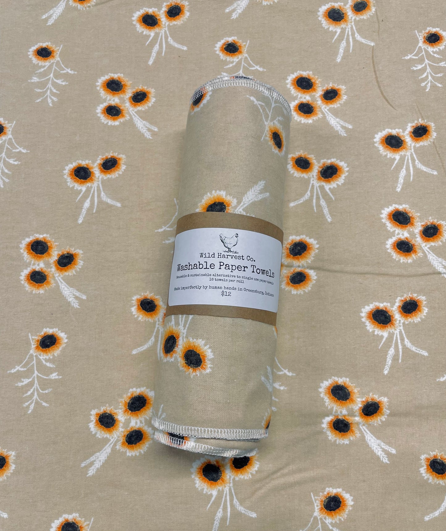 Beige Sunflowers Washable Paper Towels