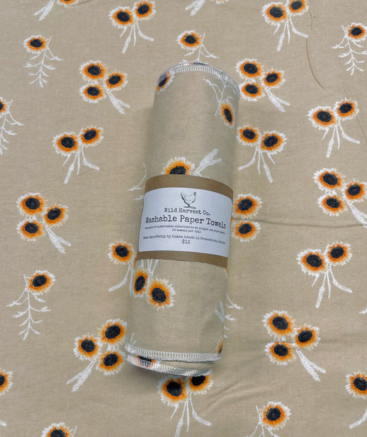 Beige Sunflowers Washable Paper Towels