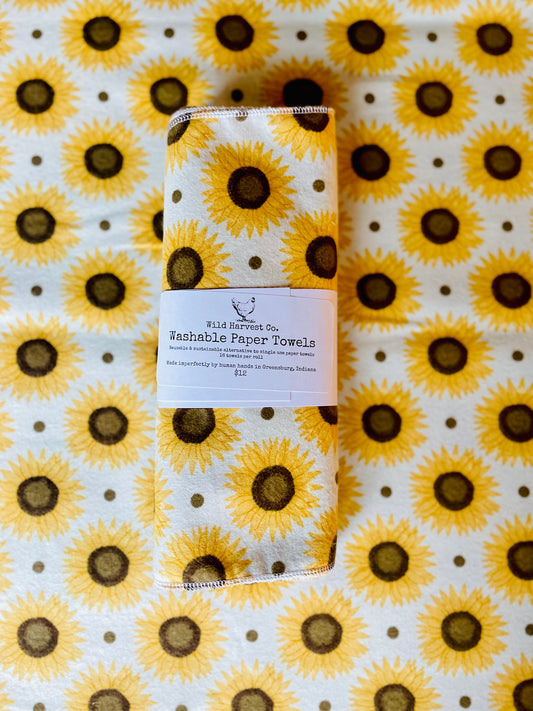 Sunflower on White Washable Paper Towels