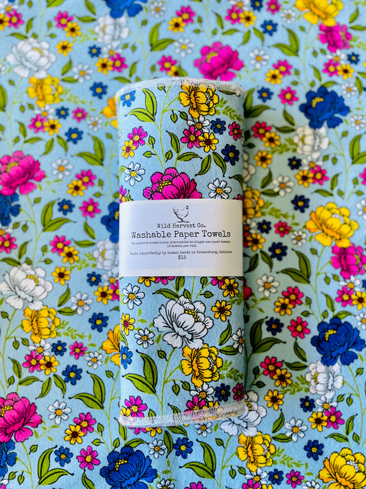 Blue Floral Washable Paper Towels