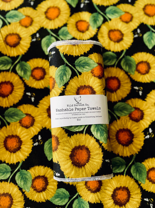 Black Sunflower Washable Paper Towels